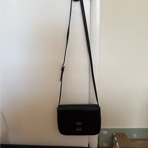 kate spade Black Leather Crossbody Saddle Bag with Gold Hardware